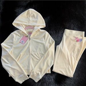 Juicy Couture soft YELLOW Velour Zip-Up Hoodie and Pants tracksuit Set